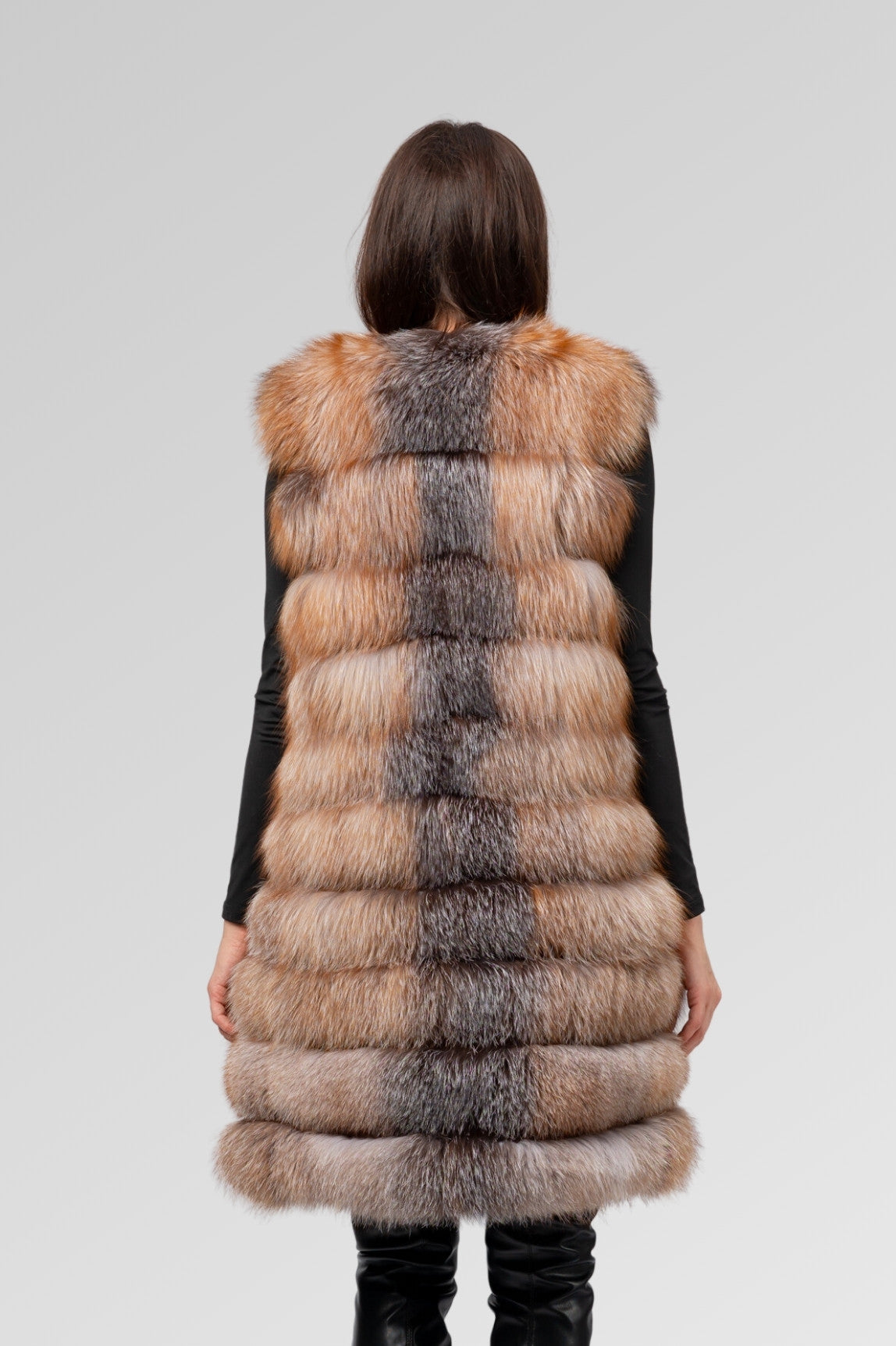Cappotto in pelliccia naturale di volpe argentata, trasformabile 6 in 1, donna, Brown Frost 241