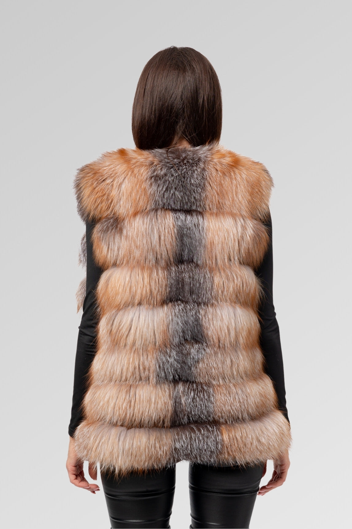 Cappotto in pelliccia naturale di volpe argentata, trasformabile 6 in 1, donna, Brown Frost 241