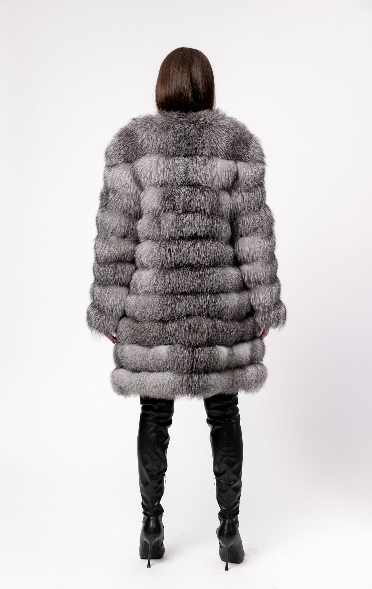 Haină din Blană Naturală de Vulpe, Femei, Transformabilă 6 în 1, Silver Grey 257