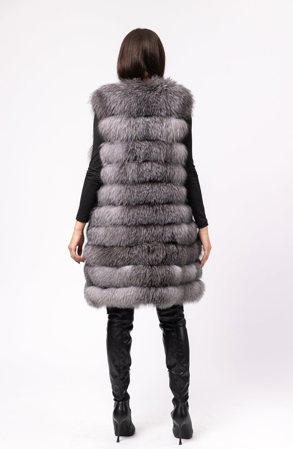 Haină din Blană Naturală de Vulpe, Femei, Transformabilă 6 în 1, Silver Grey 257