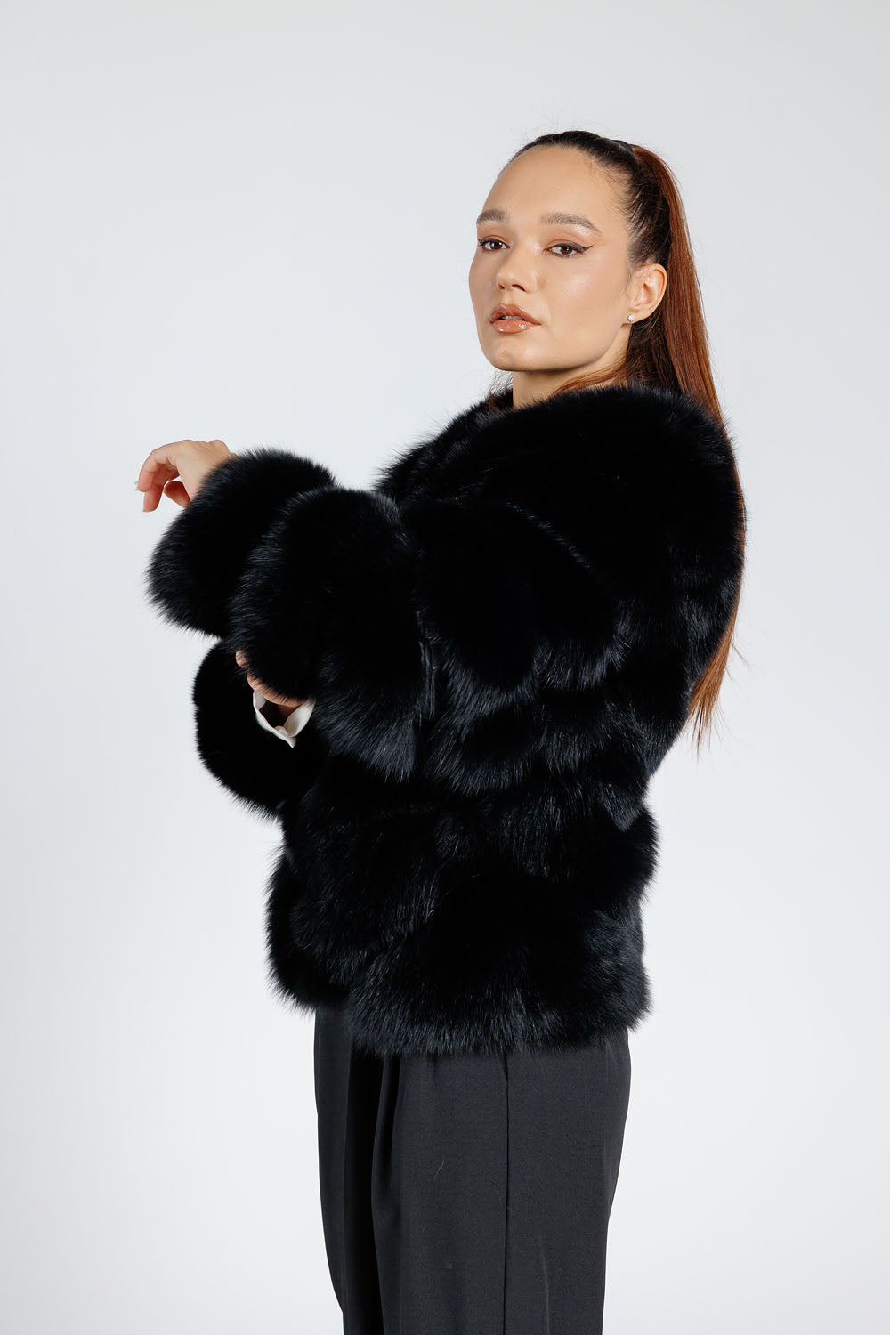 Cappotto in vera pelliccia di volpe, modello a V, donna, Diamond 374