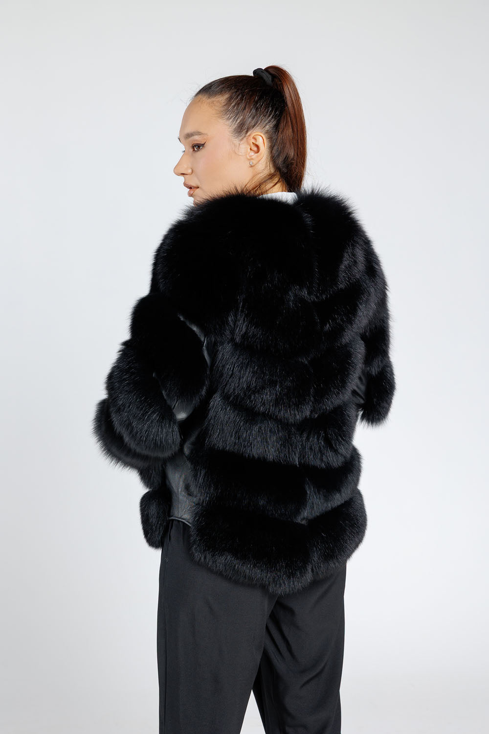 Manteau en fourrure naturelle de renard, à manches détachables, femme, Obsidian 255