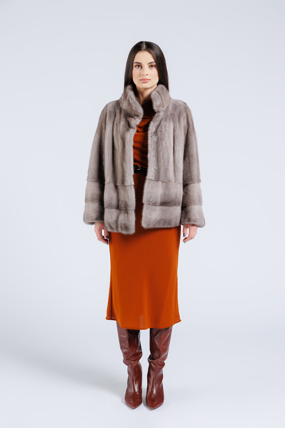 Cappotto in pelliccia naturale di visone, manica a campana, donna, Silver Blue 227