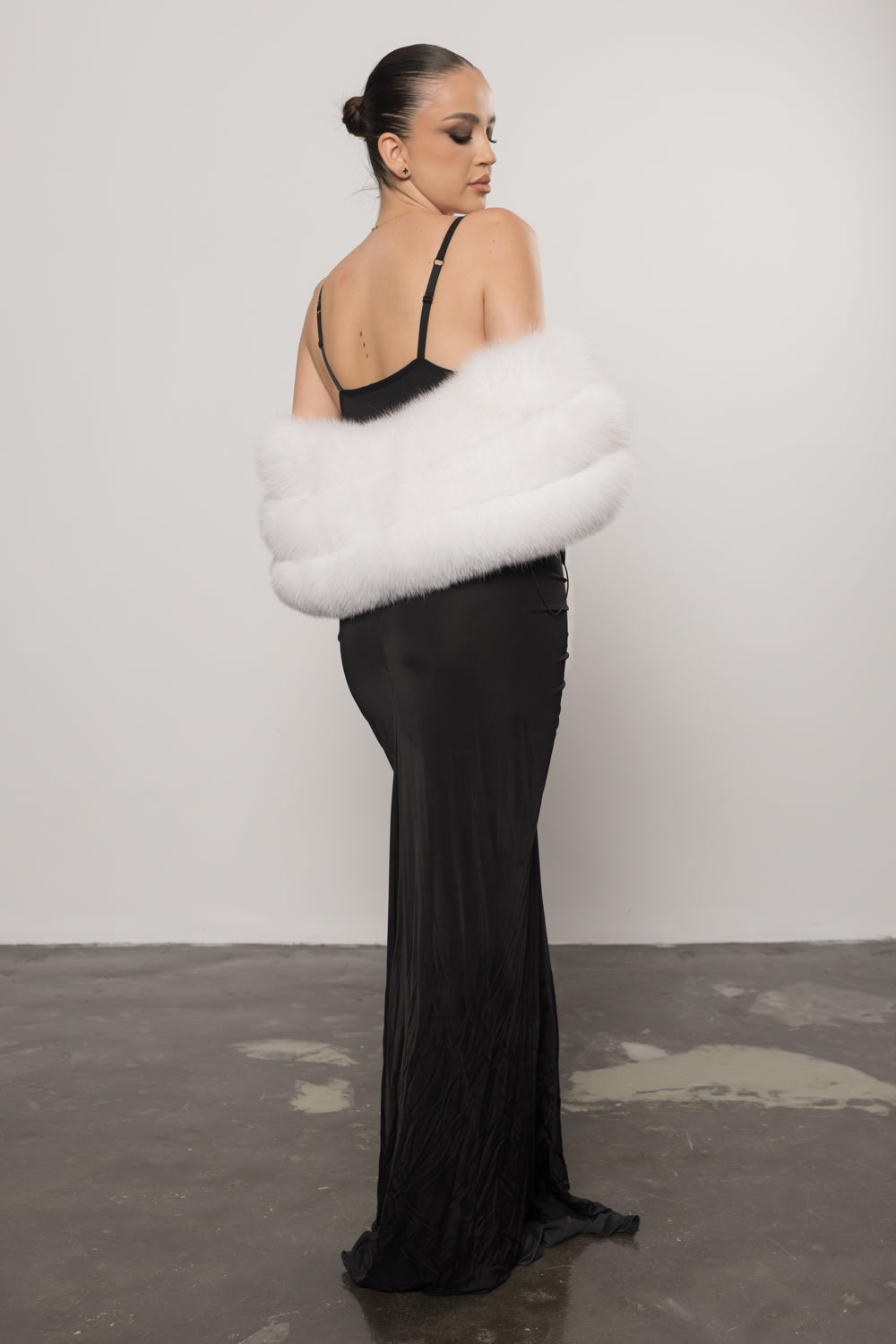Scialle in vera pelliccia di volpe artica, donna, Bianco Naturale 409