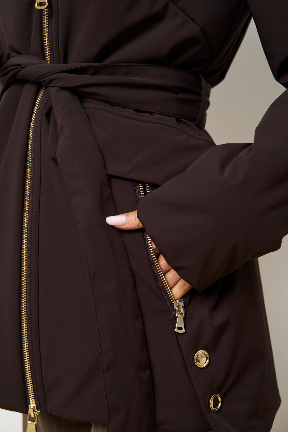 Jacke mit Nerzkragen und Klappe für Damen, Braun, Mareus