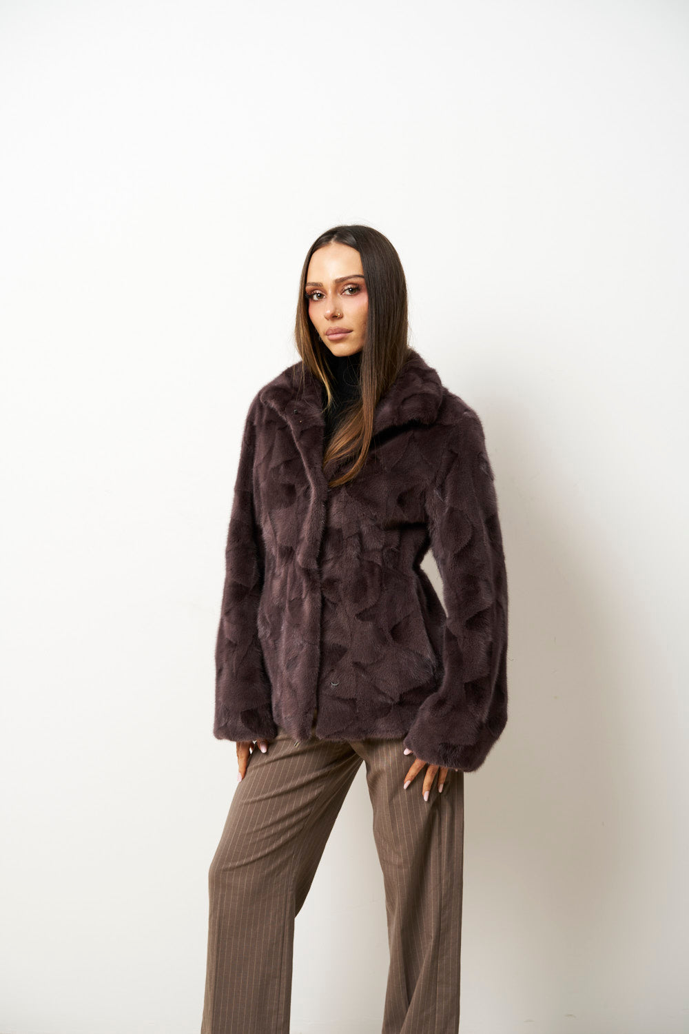 Natural Mink Fur Coat for Women, Cambrata, Powder Purple, Mareus