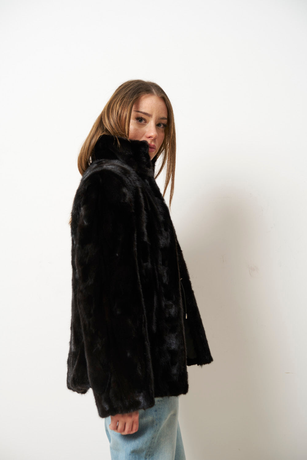 Manteau en Fourrure de Vison Naturelle pour Femme, Noir, Mareus