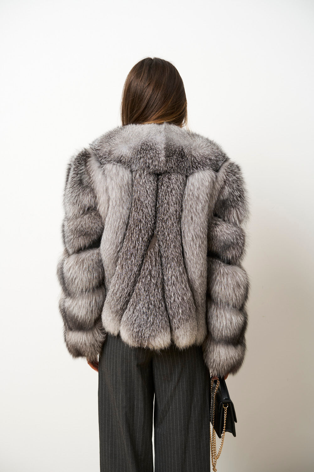 Natürlicher Fuchspelzmantel für Damen, Silber, Grau, Mareus
