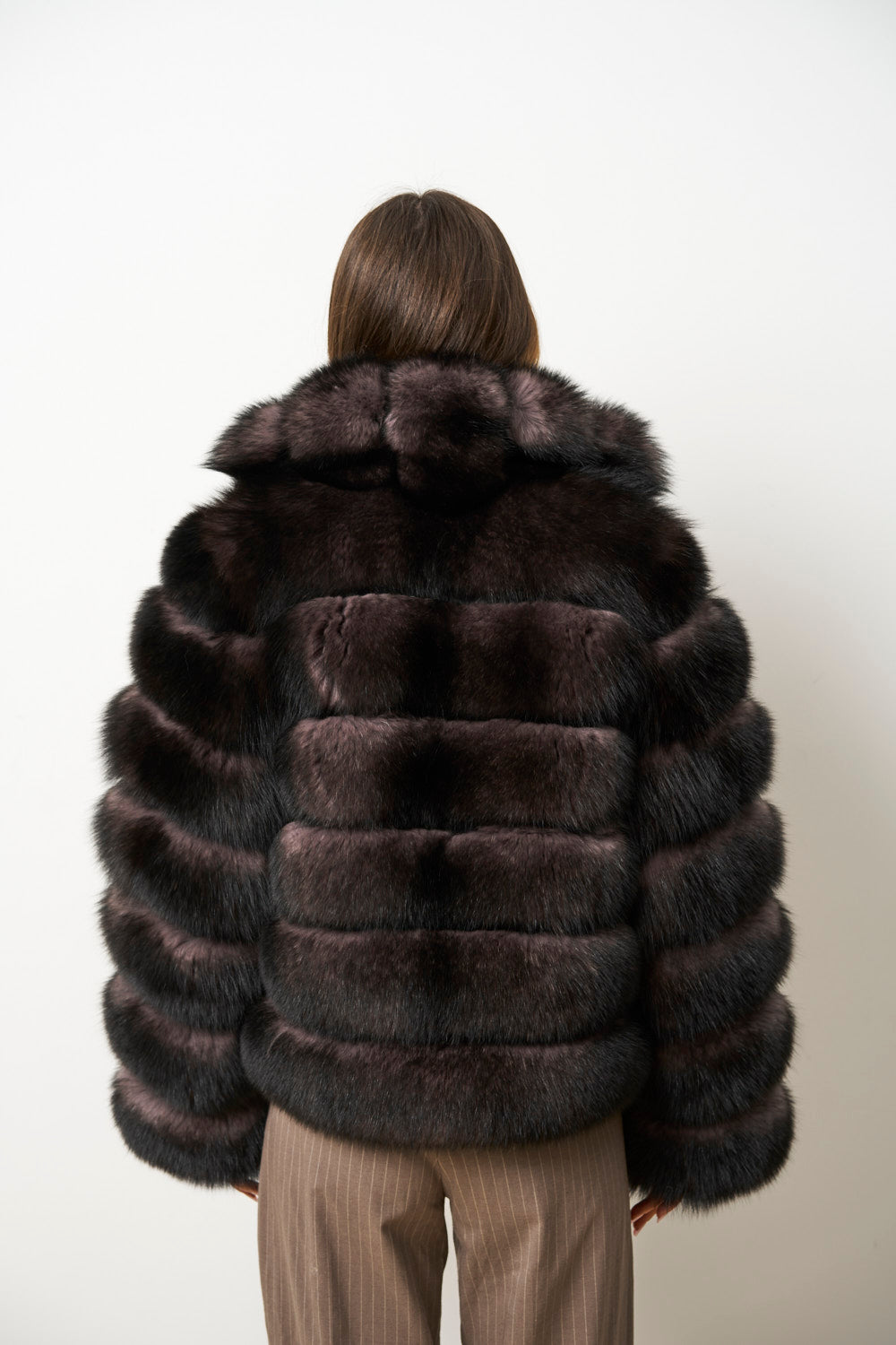 Cappotto in Pelliccia di Volpe Naturale da Donna, Collo con Revers, Marrone-Viola, Mareus