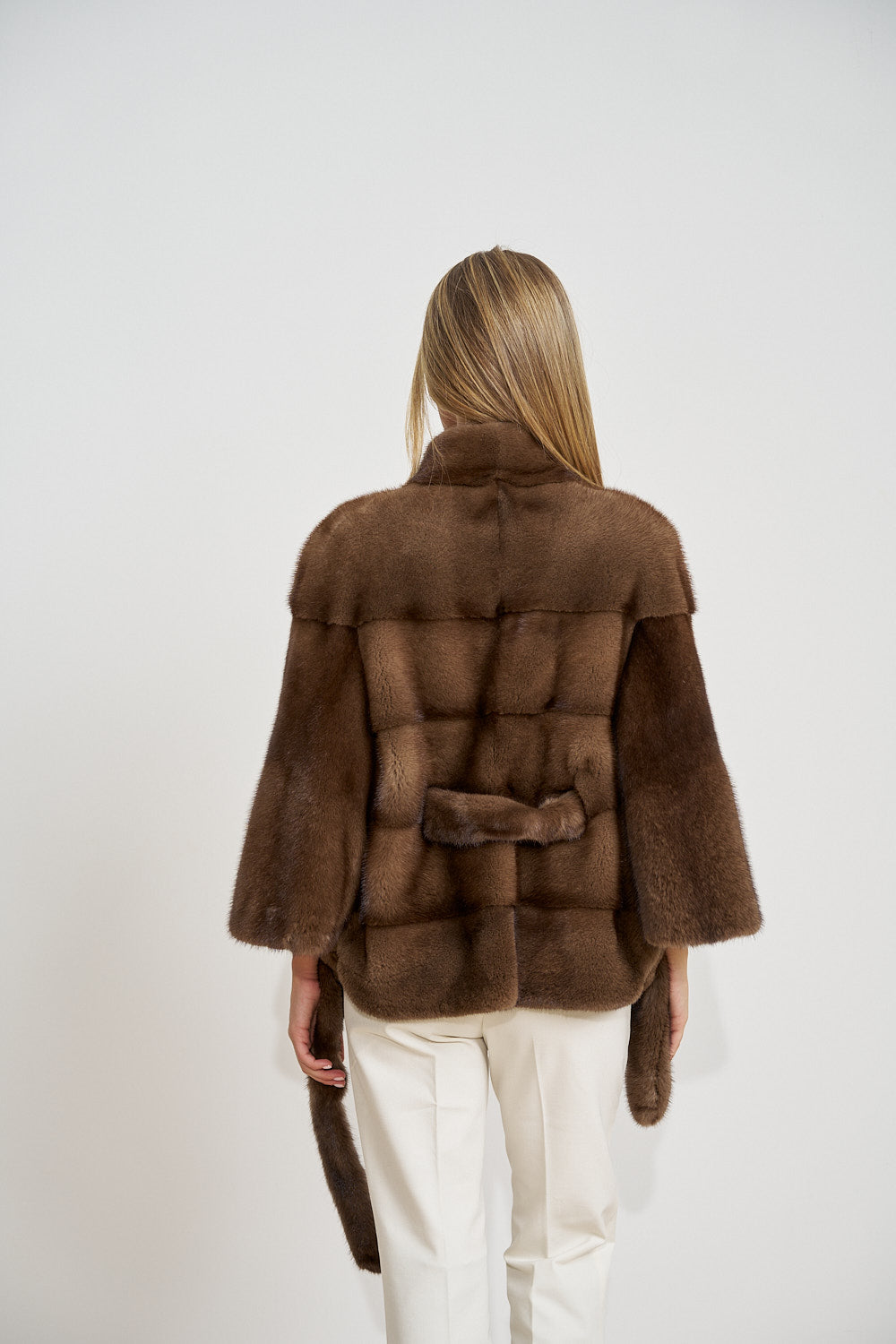 Natural Mink Fur Coat, with Cord, Women, Chocolate 392