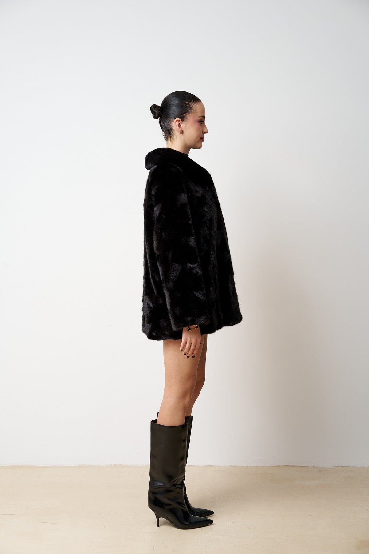 Manteau en fourrure naturelle de vison, Femme, Noir de jais 601