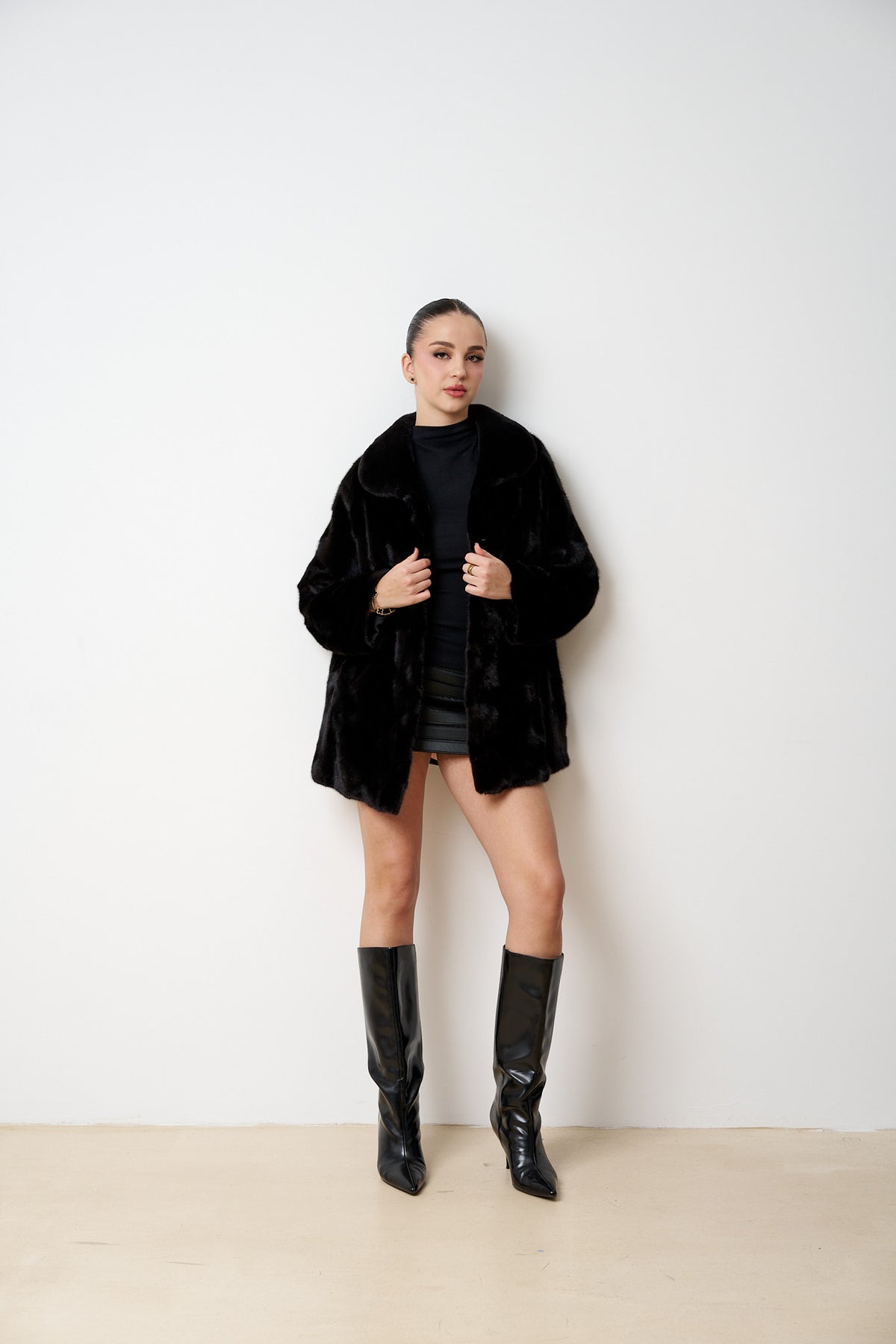 Manteau en fourrure naturelle de vison, Femme, Noir de jais 601