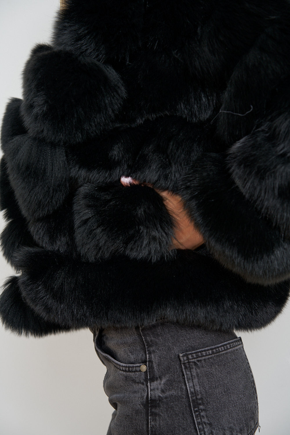 Cappotto in pelliccia naturale di volpe artica, collo a revers, Midnight Black 484
