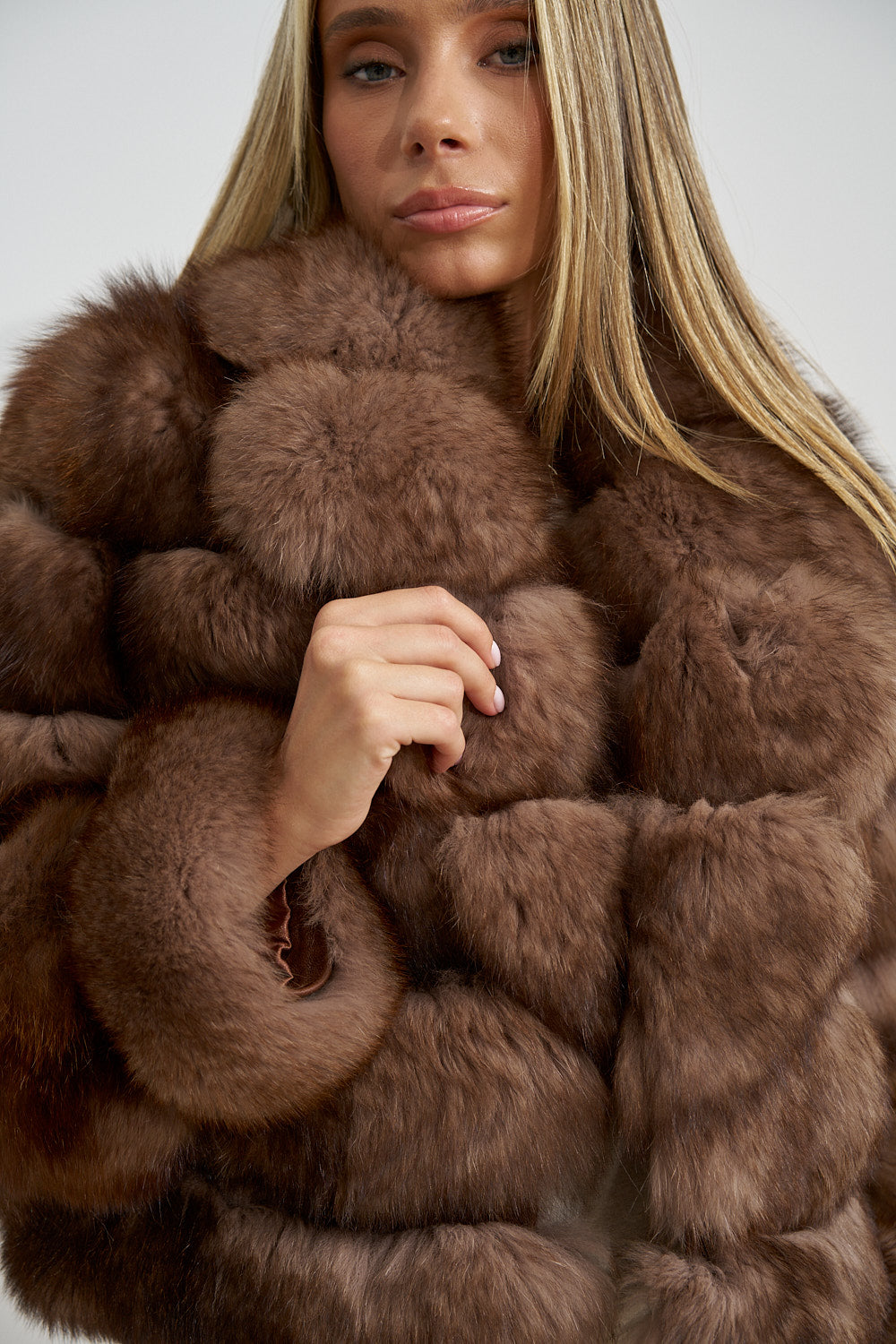 Haină din Blană Naturală de Vulpe Polară, cu Guler Rever, Femei, Mocha Glaze 468