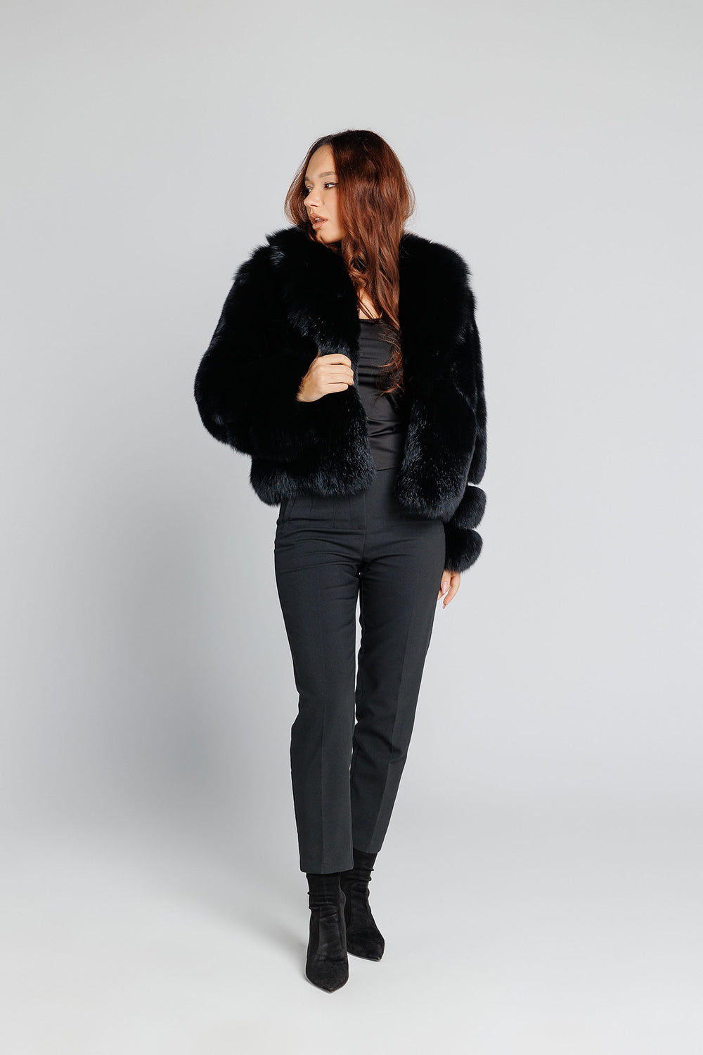 Manteau en fourrure naturelle de renard, avec col à revers, femmes, Diamond 345